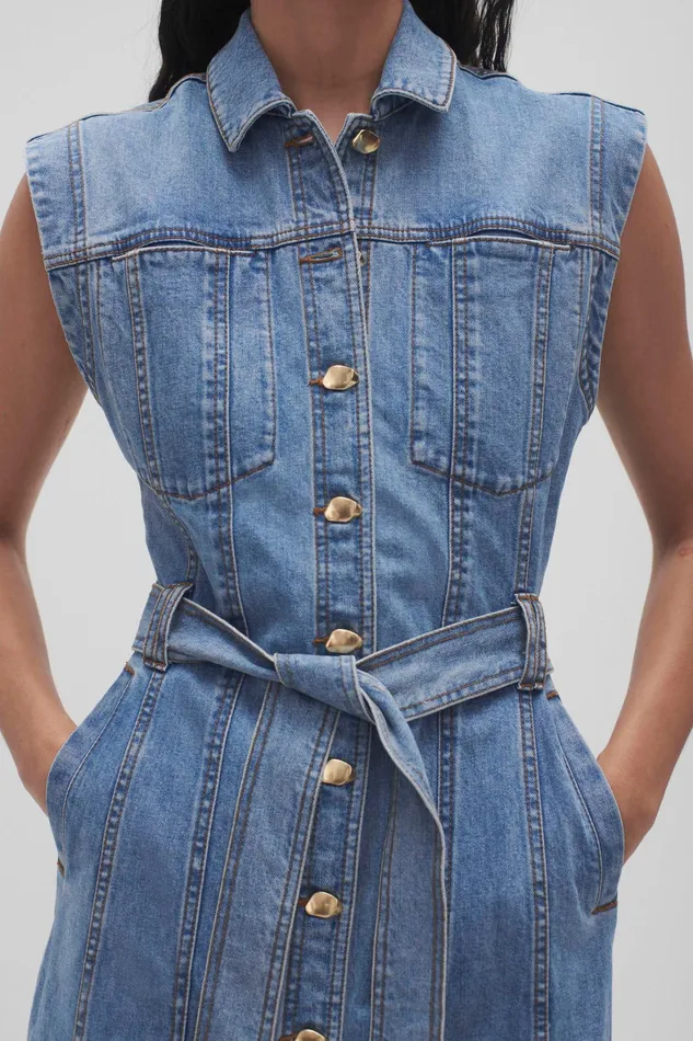 Aje Darcie Denim Midi Dress 90039s Wash Women Denim