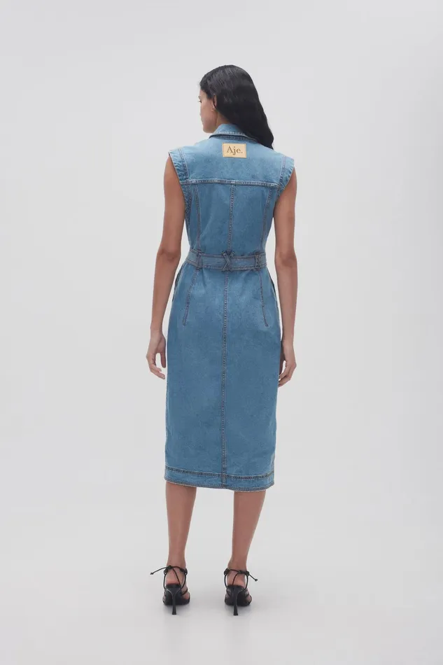 Aje Darcie Denim Midi Dress 90039s Wash Women Denim