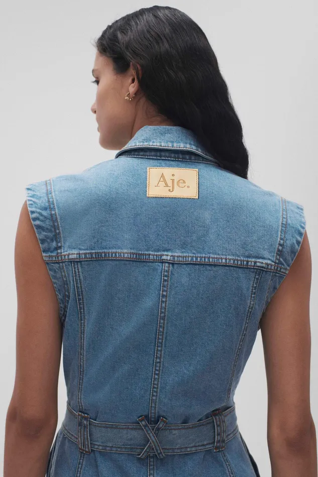 Aje Darcie Denim Midi Dress 90039s Wash Women Denim