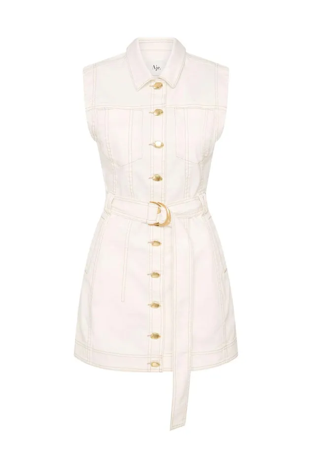 Aje Darcie Denim Mini Dress White Women Denim