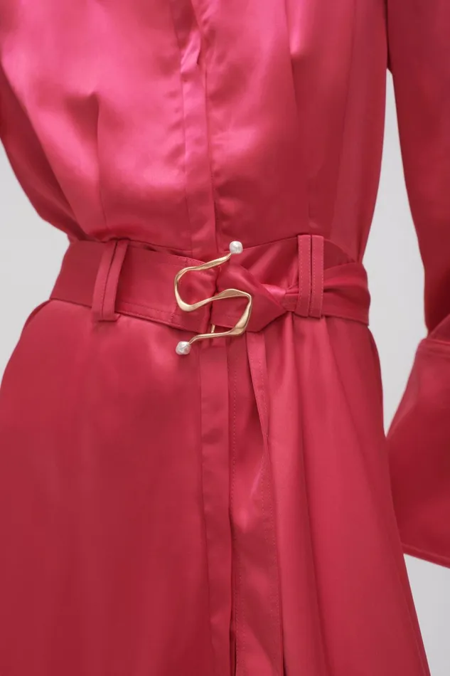 Aje Echo Belted Midi Shirt Dress Hot Pink Women Dresses