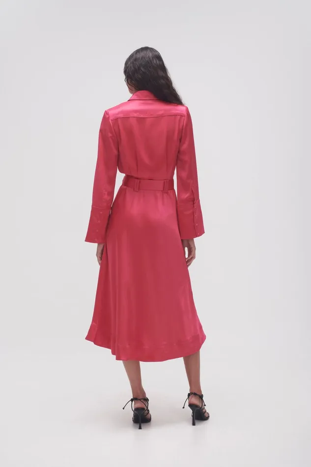 Aje Echo Belted Midi Shirt Dress Hot Pink Women Dresses