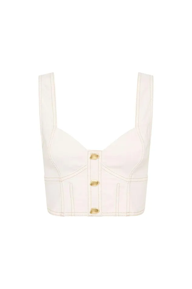 Aje Elena Denim Cropped Bustier White Women Denim