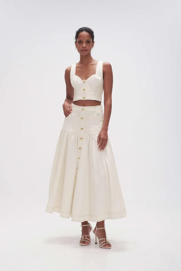 Aje Elena Denim Cropped Bustier White Women Denim