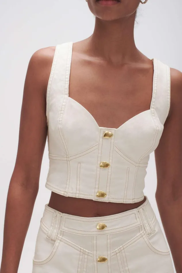 Aje Elena Denim Cropped Bustier White Women Denim