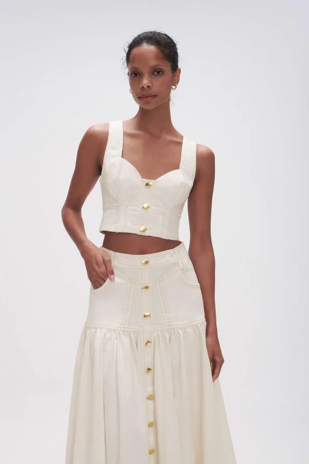Aje Elena Denim Cropped Bustier White Women Denim
