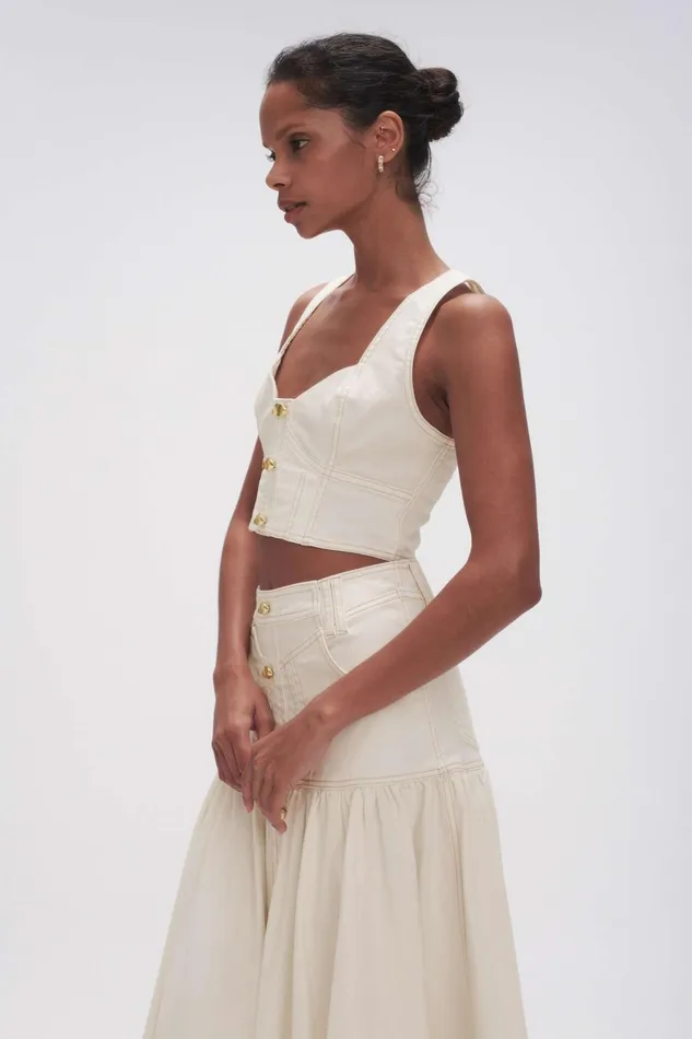 Aje Elena Denim Cropped Bustier White Women Denim