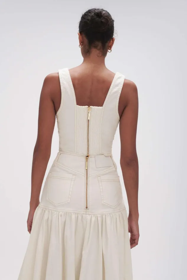 Aje Elena Denim Cropped Bustier White Women Denim