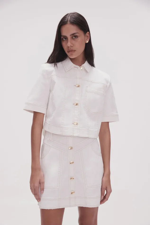 Aje Ember Denim Crop Shirt White Women Denim