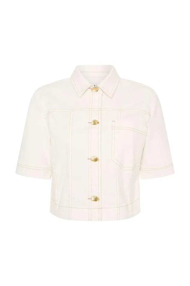 Aje Ember Denim Crop Shirt White Women Denim