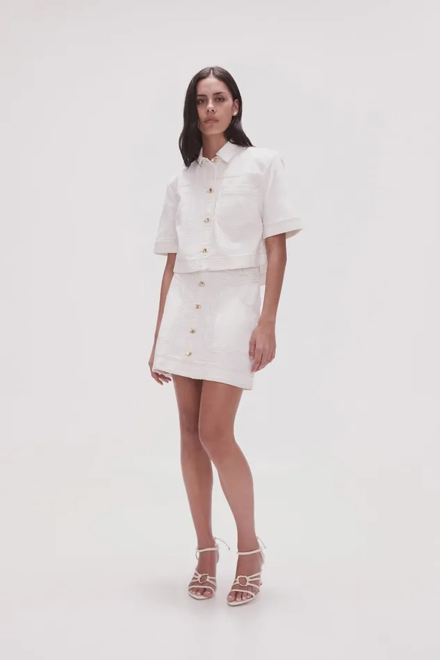 Aje Ember Denim Crop Shirt White Women Denim