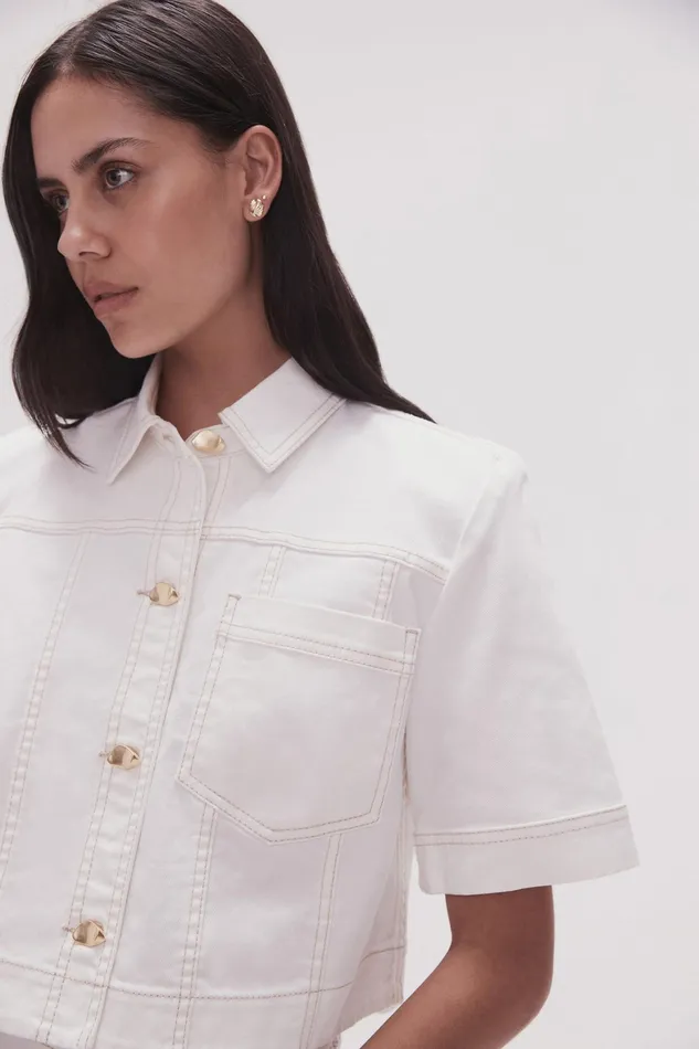 Aje Ember Denim Crop Shirt White Women Denim