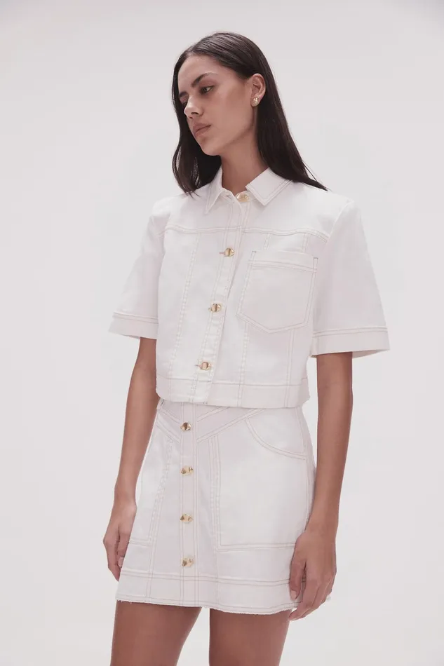 Aje Ember Denim Crop Shirt White Women Denim