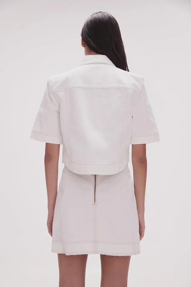 Aje Ember Denim Crop Shirt White Women Denim