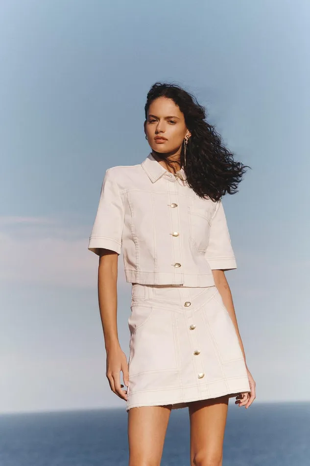 Aje Ember Denim Crop Shirt White Women Denim