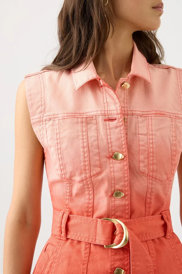 Aje Ember Ombre Denim Mini Dress Coral Sunset Women Dresses