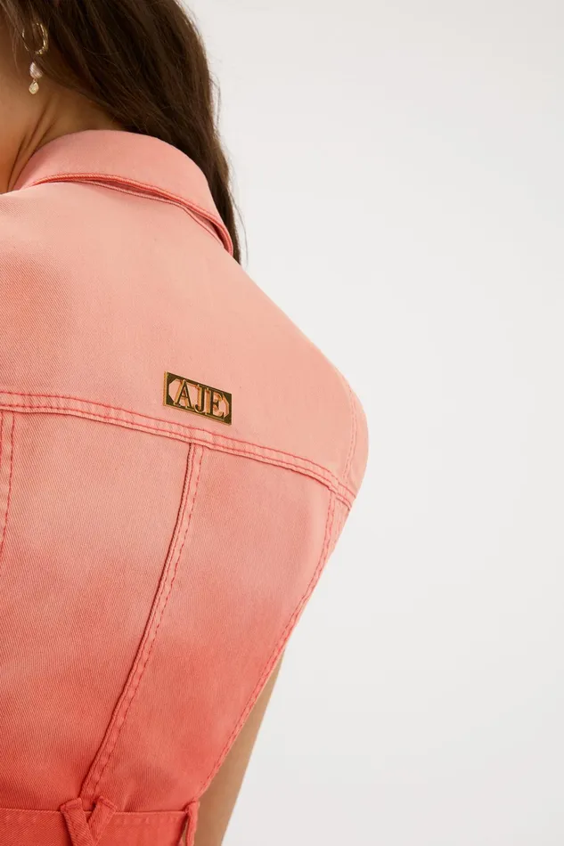 Aje Ember Ombre Denim Mini Dress Coral Sunset Women Dresses
