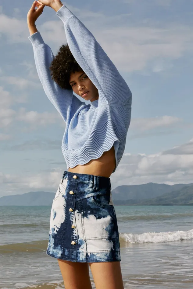 Aje Enigma Denim Mini Skirt Tie Dye Indigo Women Denim