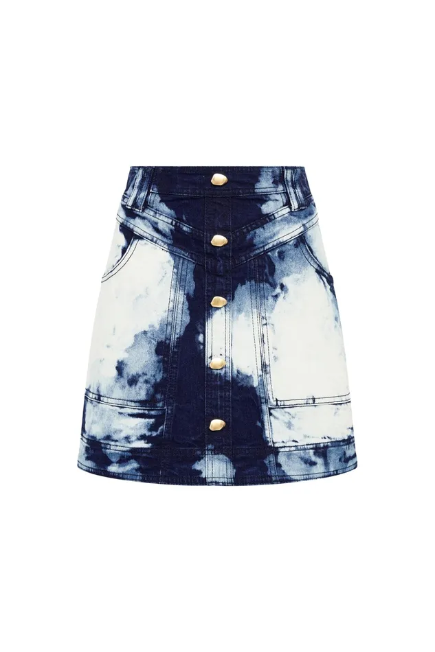 Aje Enigma Denim Mini Skirt Tie Dye Indigo Women Denim
