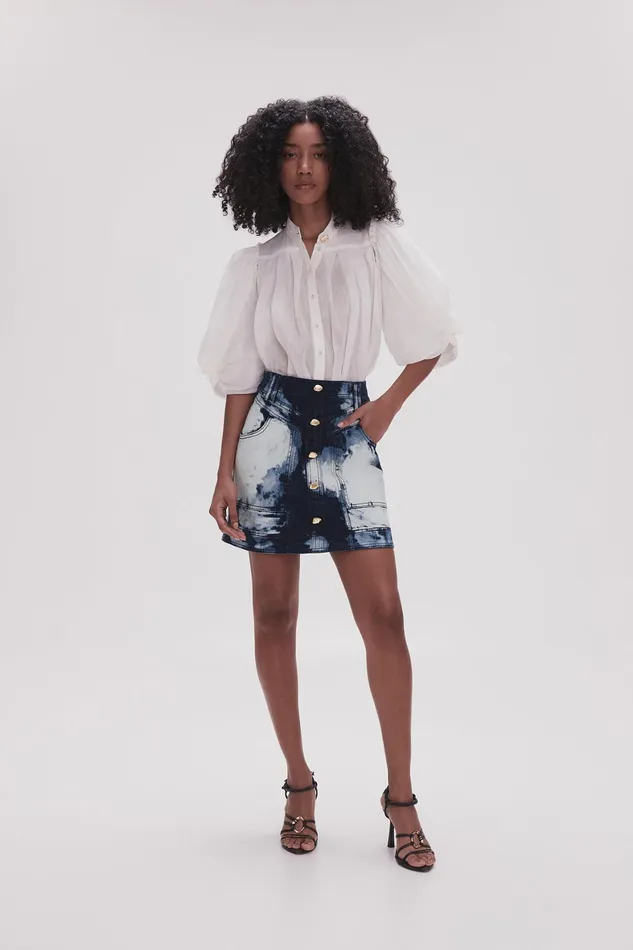 Aje Enigma Denim Mini Skirt Tie Dye Indigo Women Denim