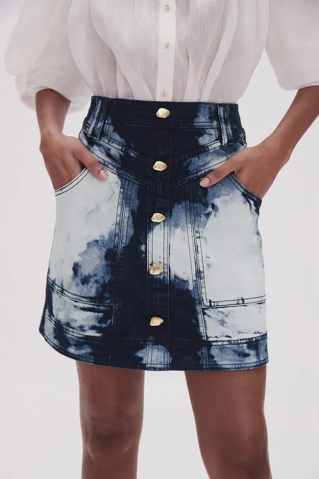 Aje Enigma Denim Mini Skirt Tie Dye Indigo Women Denim