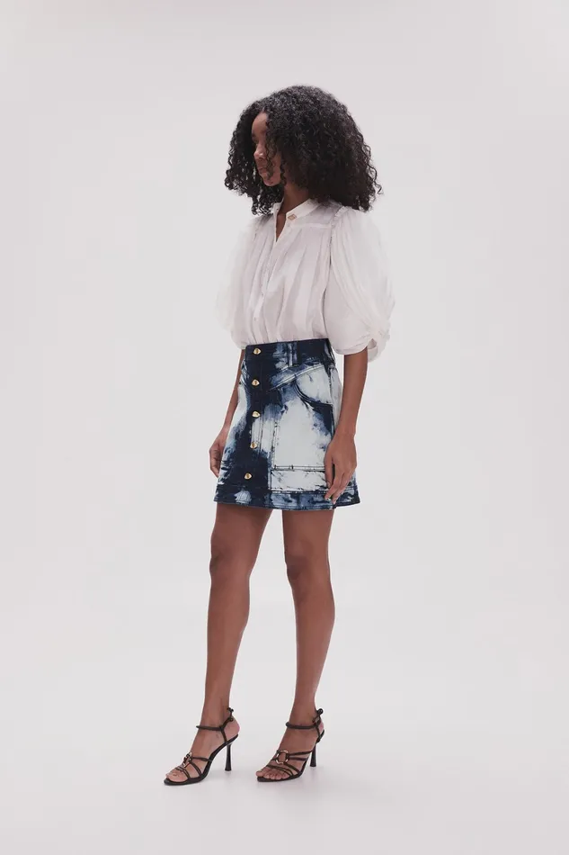 Aje Enigma Denim Mini Skirt Tie Dye Indigo Women Denim