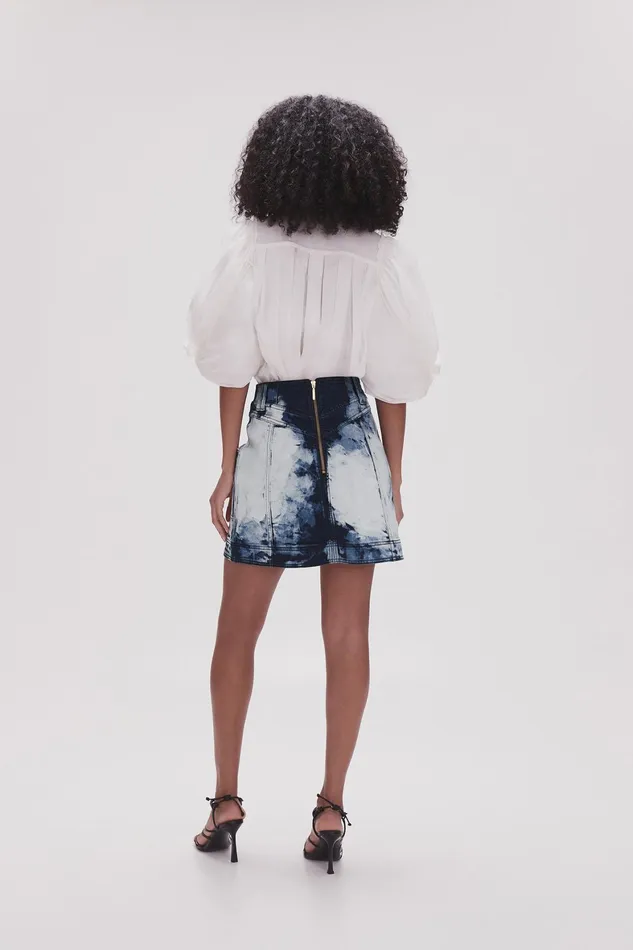 Aje Enigma Denim Mini Skirt Tie Dye Indigo Women Denim