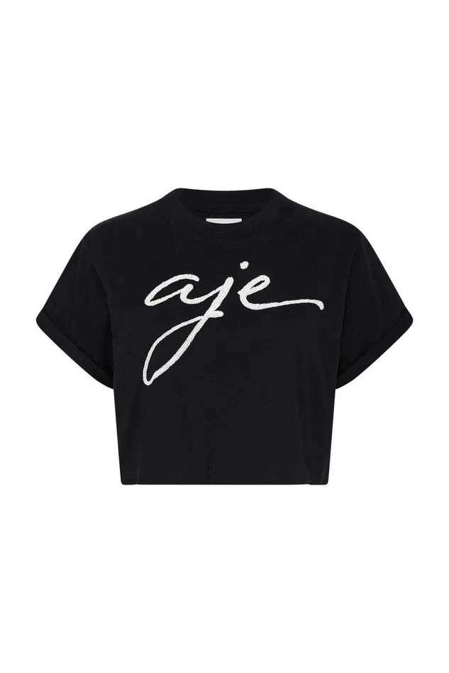 Aje Enya Embellished Cropped Tee Blackwhite Women Tees