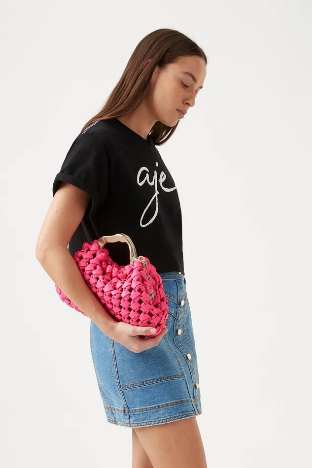 Aje Enya Embellished Cropped Tee Blackwhite Women Tees