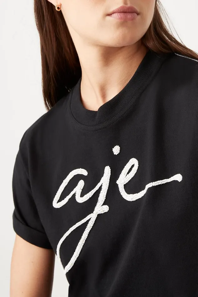 Aje Enya Embellished Cropped Tee Blackwhite Women Tees