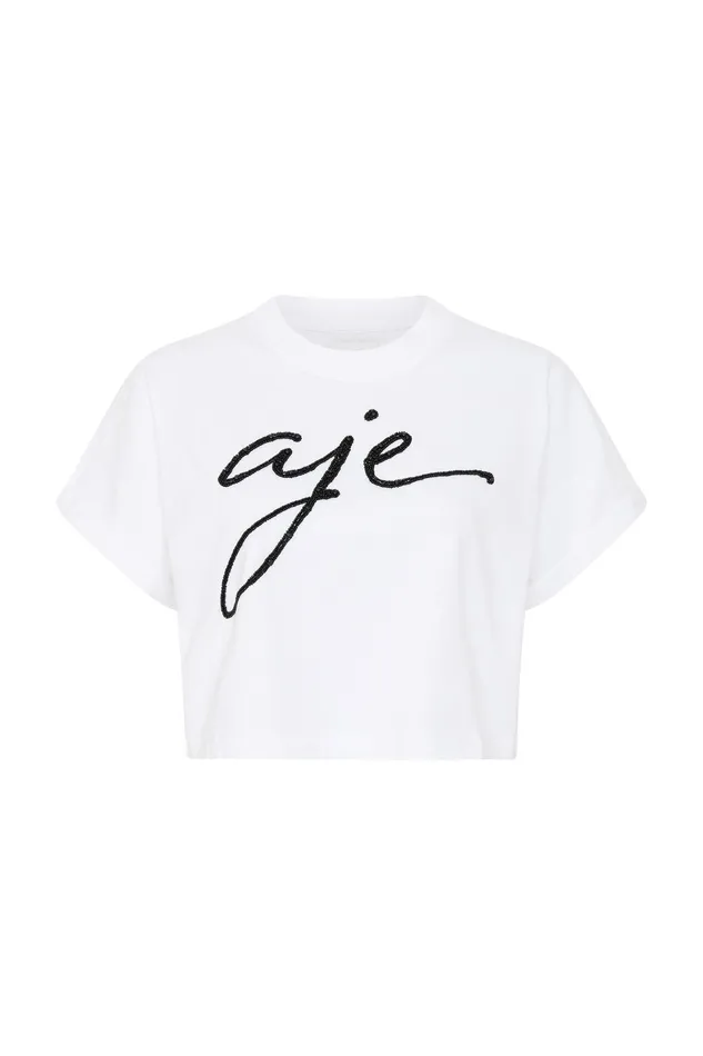 Aje Enya Embellished Cropped Tee Whiteblack Women Tees