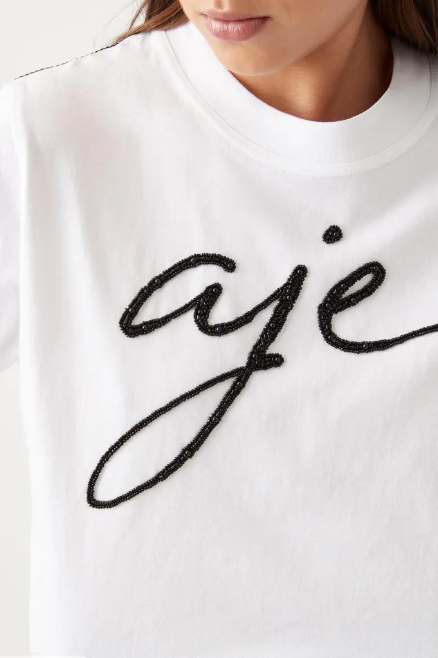 Aje Enya Embellished Cropped Tee Whiteblack Women Tees