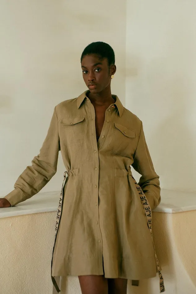 Aje Eternal Logo Mini Dress Desert Khaki Women Dresses