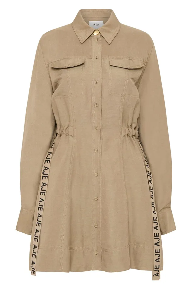 Aje Eternal Logo Mini Dress Desert Khaki Women Dresses