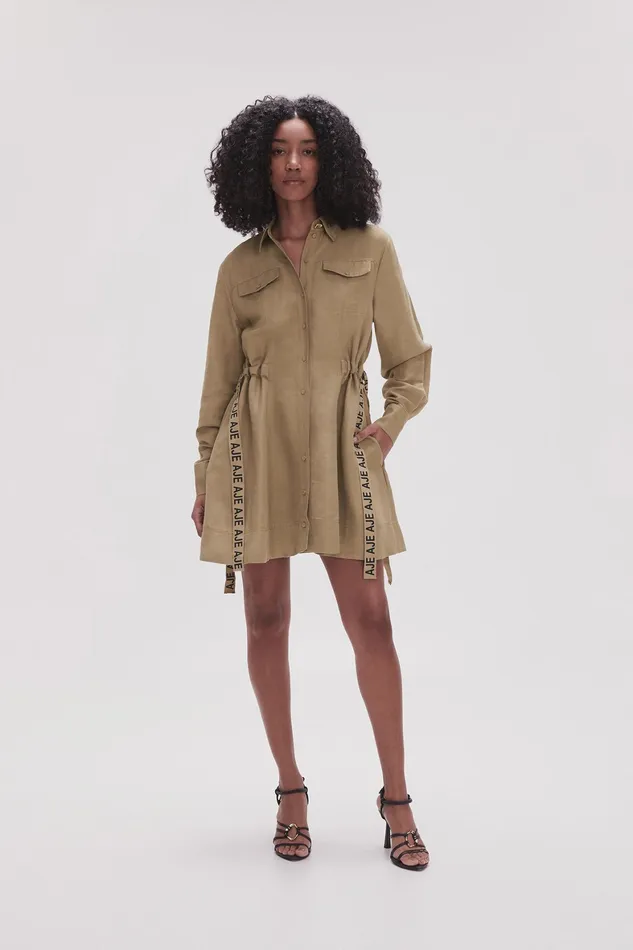 Aje Eternal Logo Mini Dress Desert Khaki Women Dresses