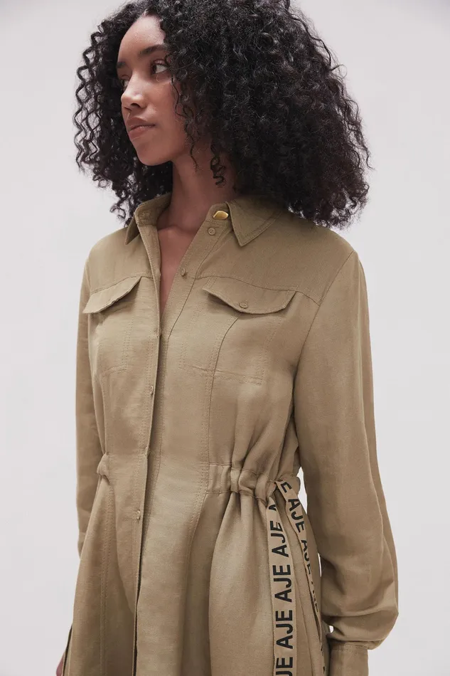 Aje Eternal Logo Mini Dress Desert Khaki Women Dresses