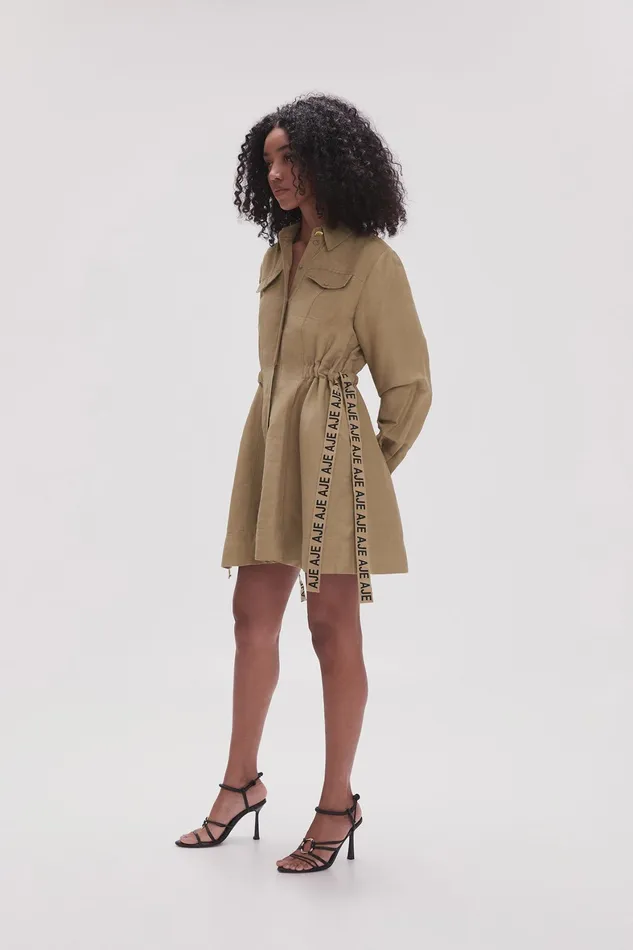 Aje Eternal Logo Mini Dress Desert Khaki Women Dresses