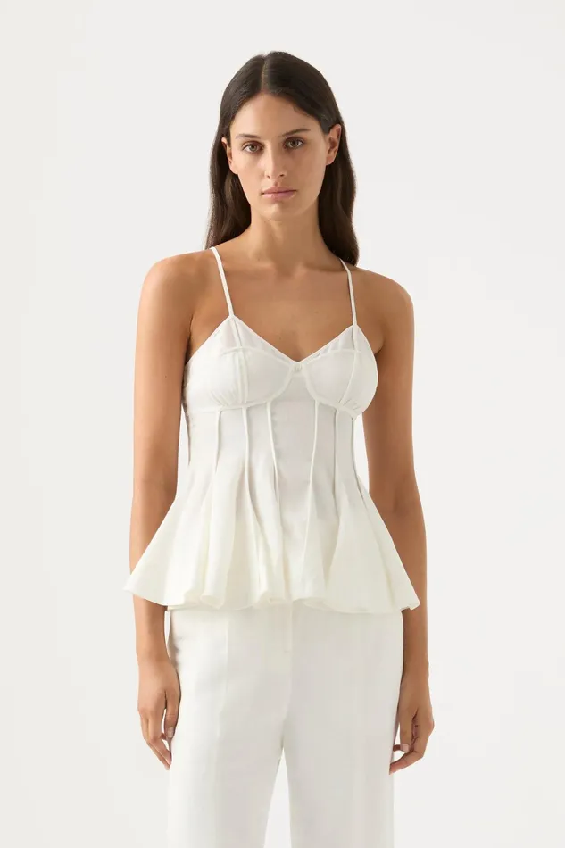 Aje Evangeline Flared Camisole Top Ivory Women Tops