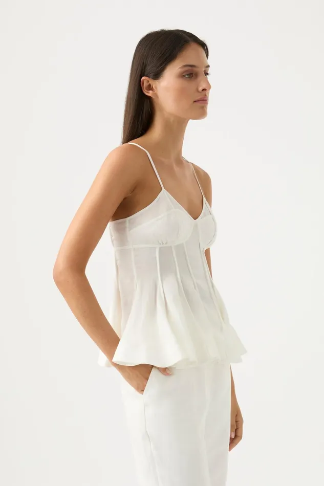 Aje Evangeline Flared Camisole Top Ivory Women Tops