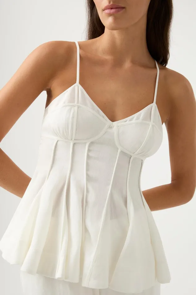 Aje Evangeline Flared Camisole Top Ivory Women Tops