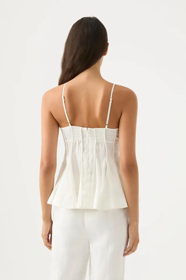 Aje Evangeline Flared Camisole Top Ivory Women Tops