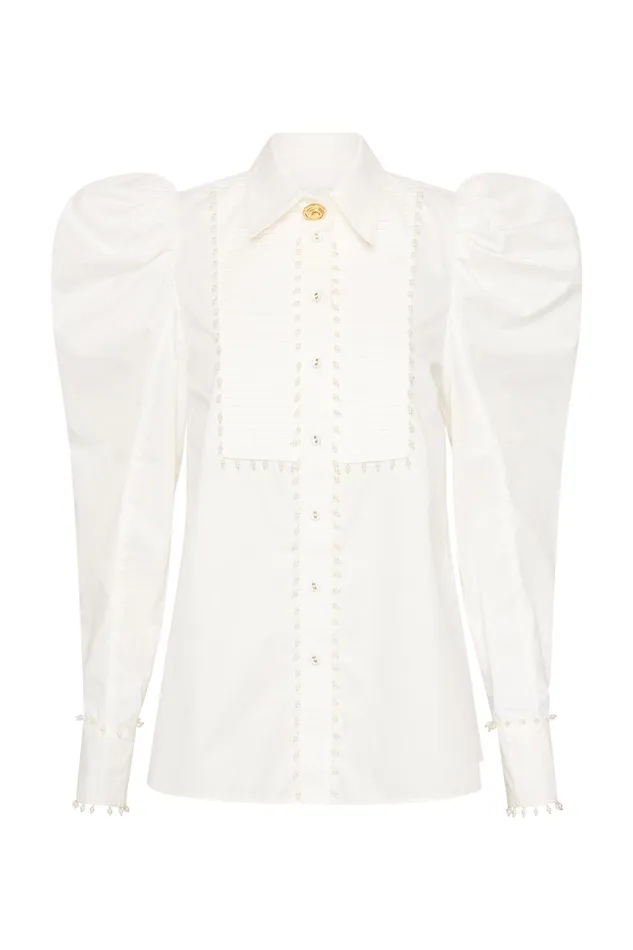 Aje Florence Pearl Trim Blouse Ivory Women Tops
