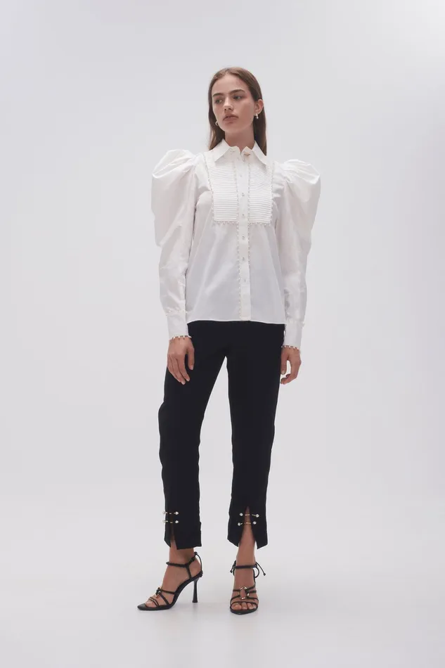 Aje Florence Pearl Trim Blouse Ivory Women Tops