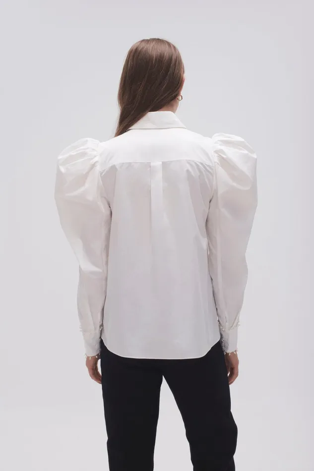 Aje Florence Pearl Trim Blouse Ivory Women Tops