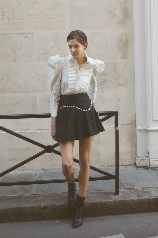Aje Florence Pearl Trim Blouse Ivory Women Tops