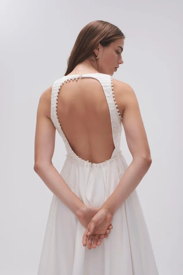 Aje Florence Pearl Trim Midi Dress Ivory Women Dresses