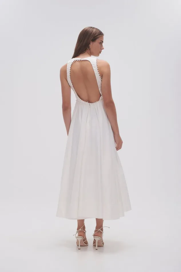 Aje Florence Pearl Trim Midi Dress Ivory Women Dresses
