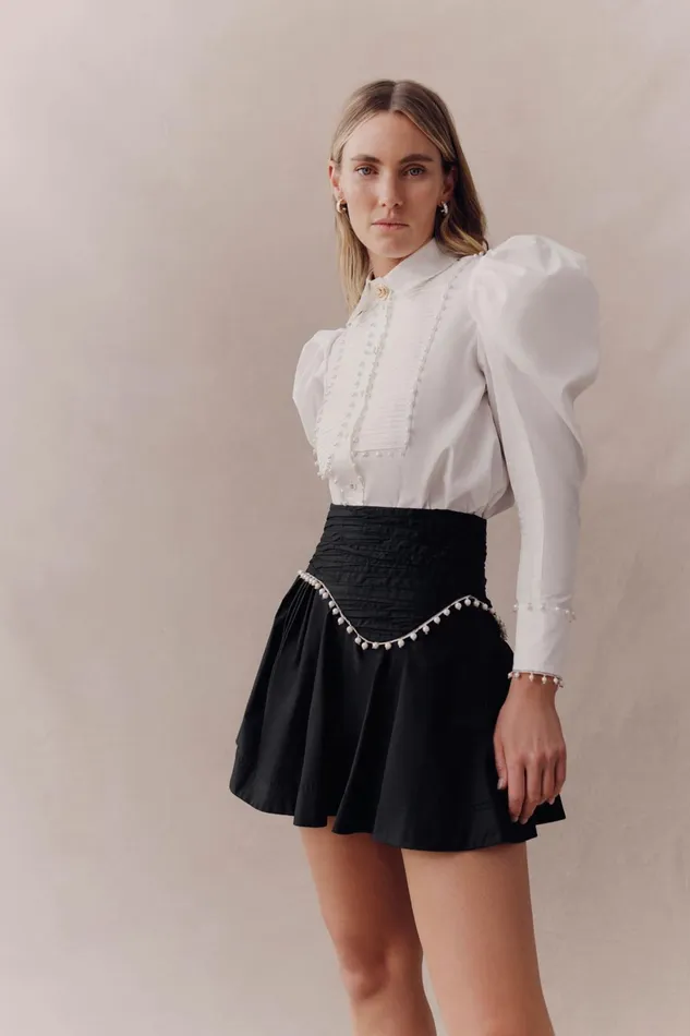Aje Florence Pearl Trim Mini Skirt Black Women Skirts