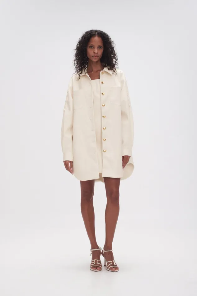 Aje Flourisher Braided Shirt Ivory Women Leather
