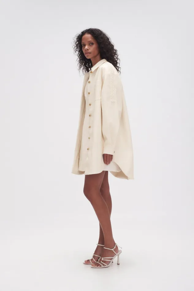 Aje Flourisher Braided Shirt Ivory Women Leather